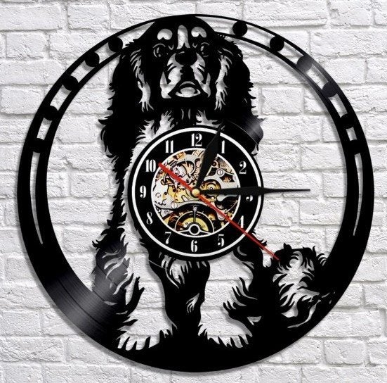 Wandklok in vinyl met hondendesign / cocker spaniel - nieuw, Wandklok, Analoog, Werkt op batterijen, Nieuw