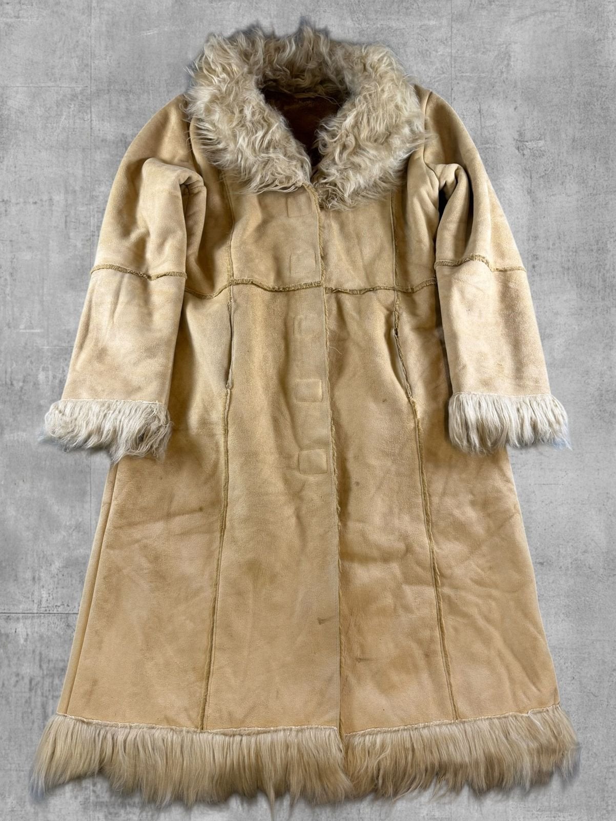Beige lammy jas (teddy-mantel / Afghaanse coat), Vintage, Bayline Vintage Trading, Verzenden, Beige, Maat 42/44 (L)