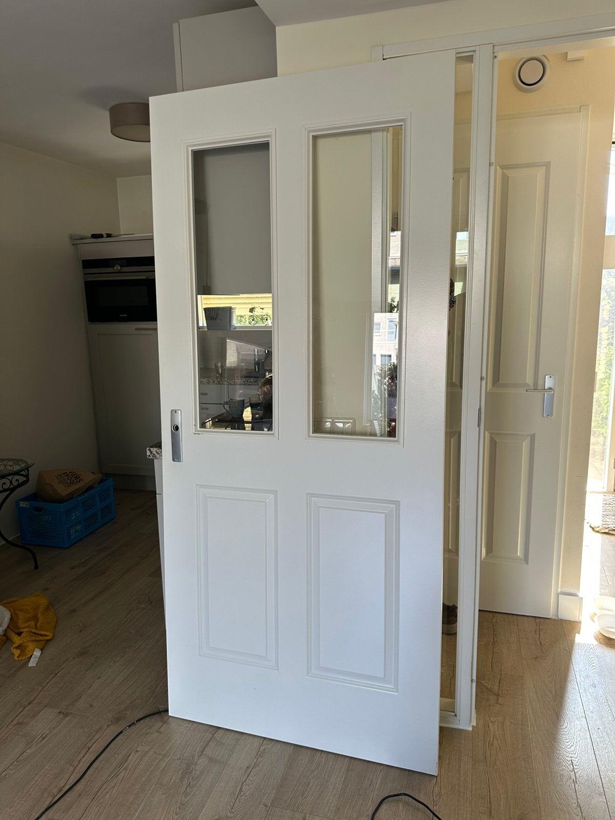 Witte opdekdeur rechts draaiend, 93 x 211,5 zgan, Ophalen, Binnendeur, 200 tot 215 cm, Glas