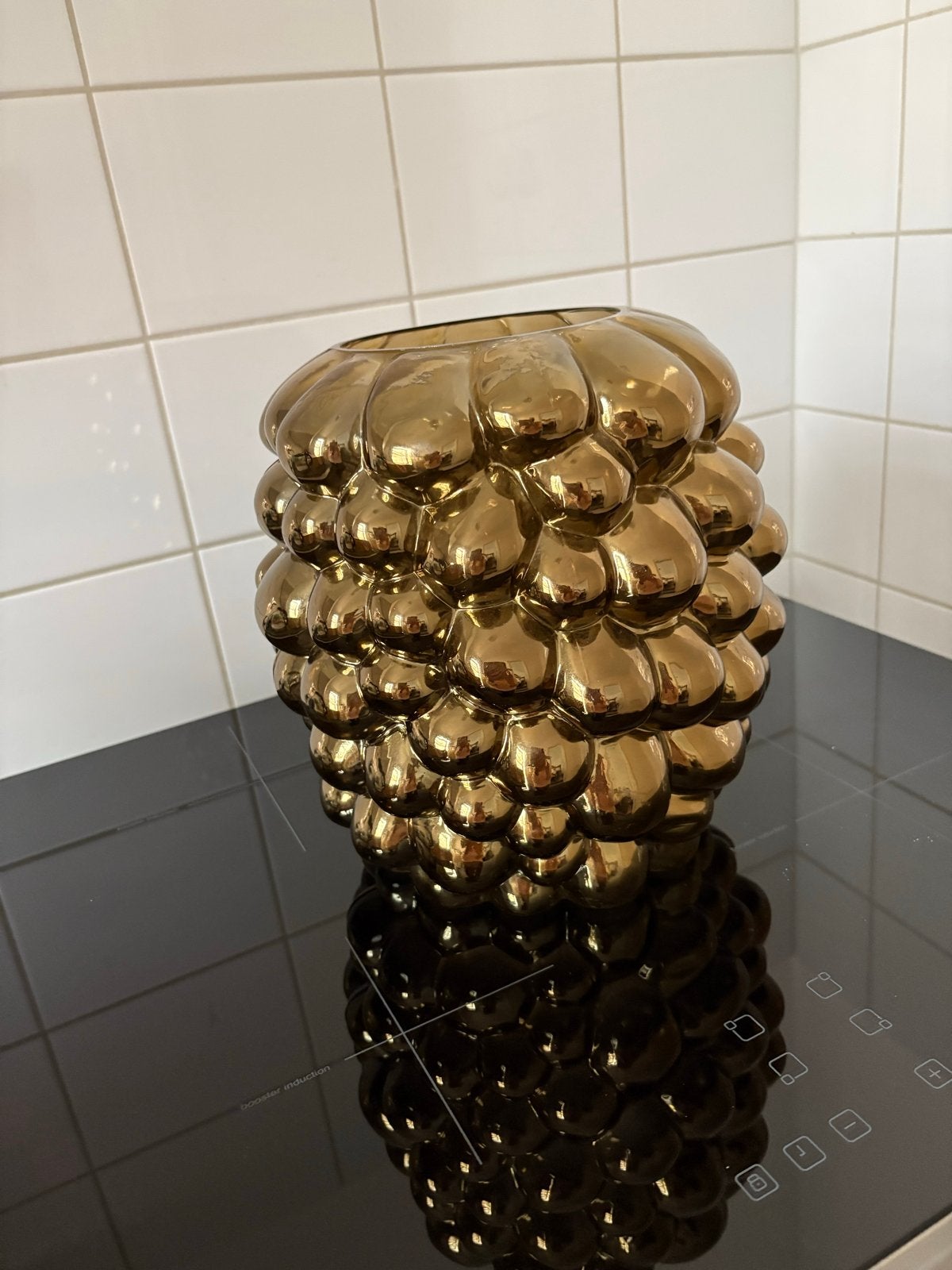 Gouden bubbelvaas - Uniek design, Ophalen, Met patroon/structuur, Goud, Glas