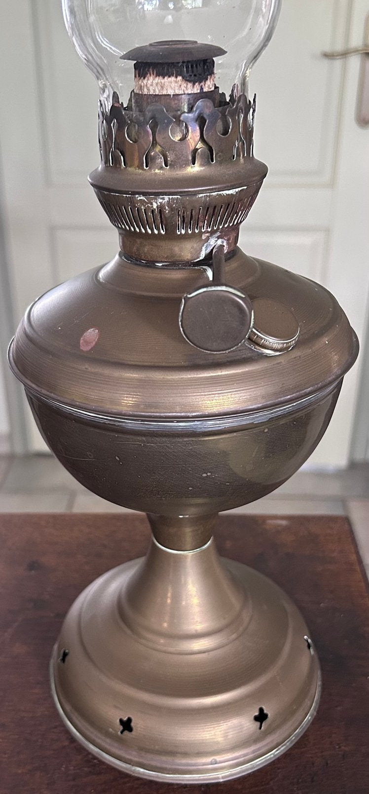 Antieke vintage messsing olielamp, Ophalen of Verzenden, Brons