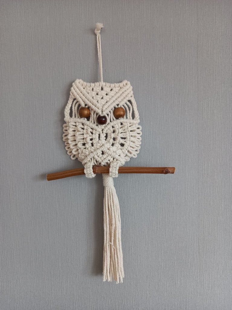 Macramé uil 2, Huis en Inrichting, Ophalen, Nieuw, Wit, Handgemaakt