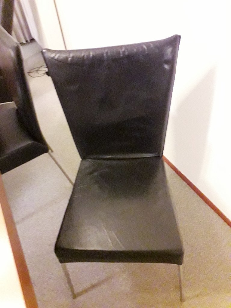4 lederen eetkamerstoelen, Ophalen, Gebruikt, Zwart, Leer
