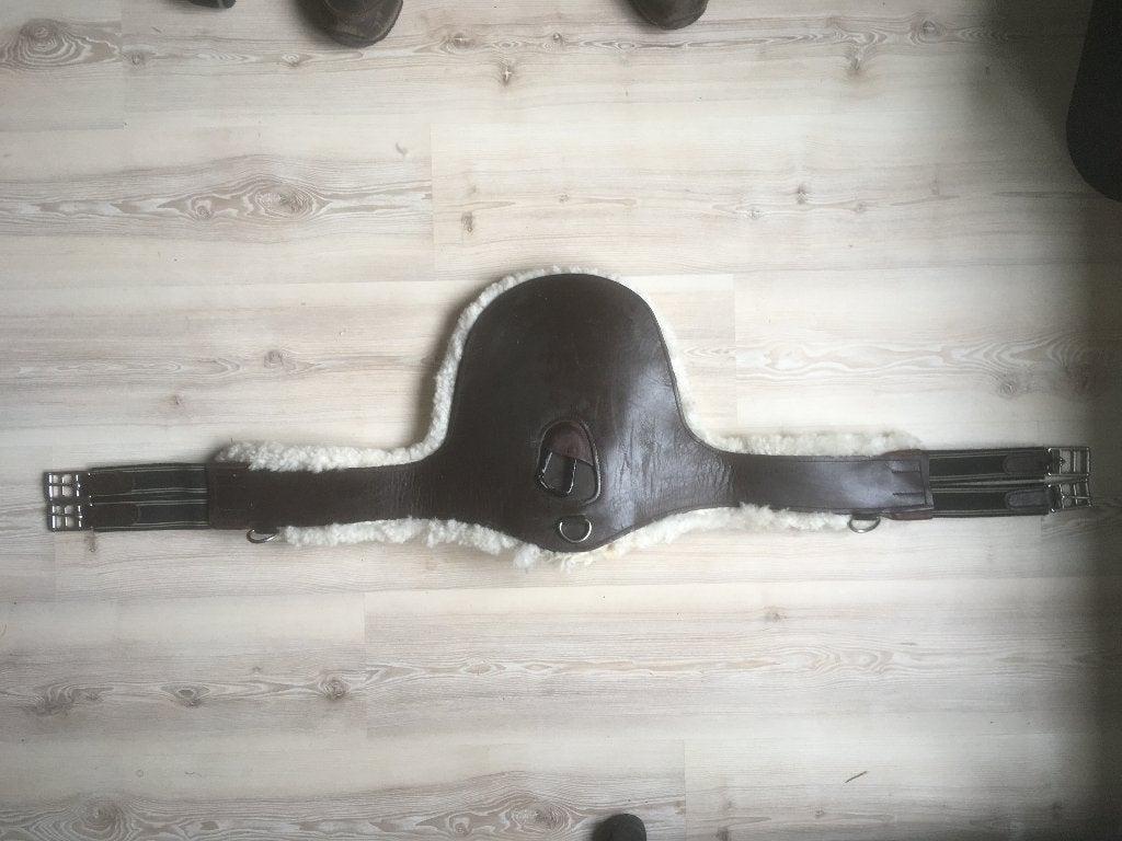 Leren singel met buikflap en bont 125cm, Ophalen of Verzenden, Zo goed als nieuw, Met bont, Singel