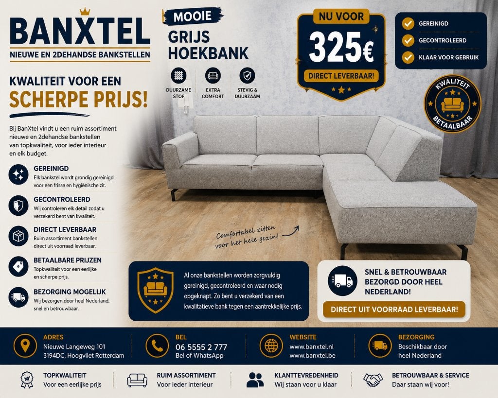 Zeer Mooie Grijs HOEKBANK, Info@banxtel.nl, Verzenden, Hoekbank, Hoekbank