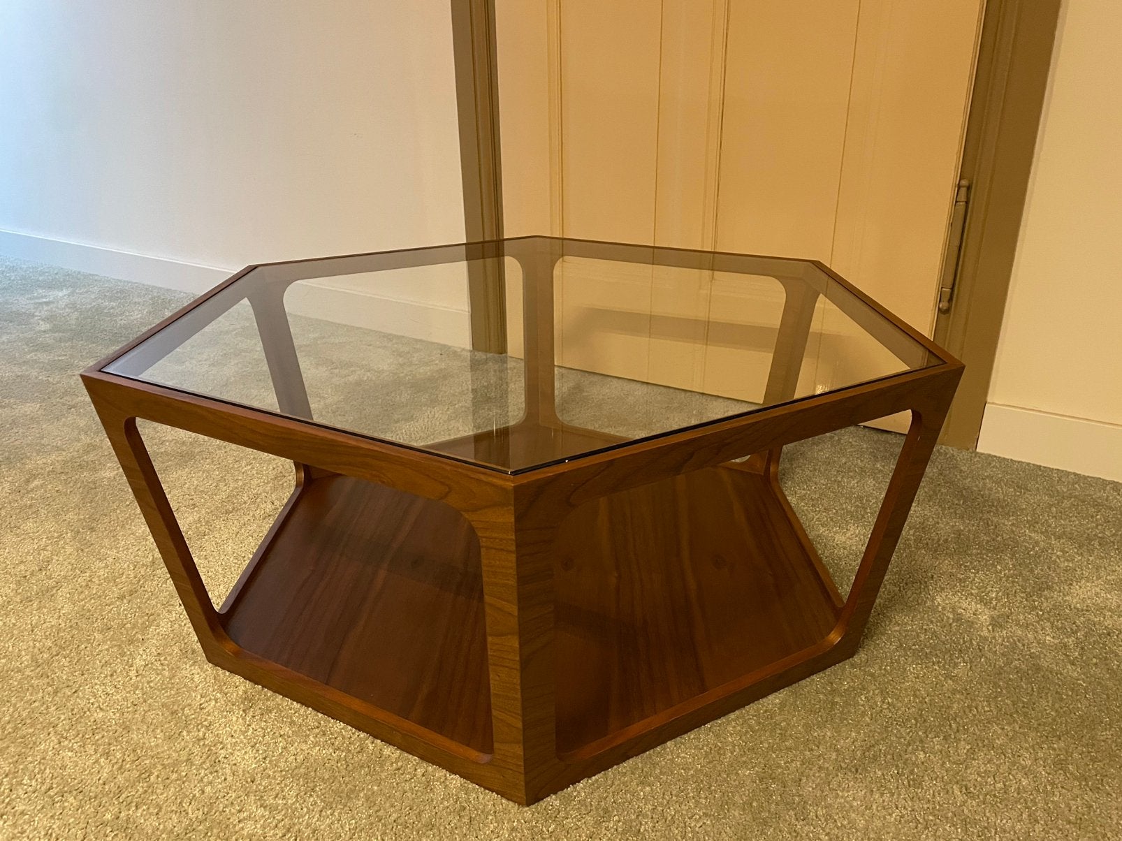 Dutchbone Sita Salontafel, donker walnoothout, Ophalen, 50 tot 100 cm, Glas, Vintage