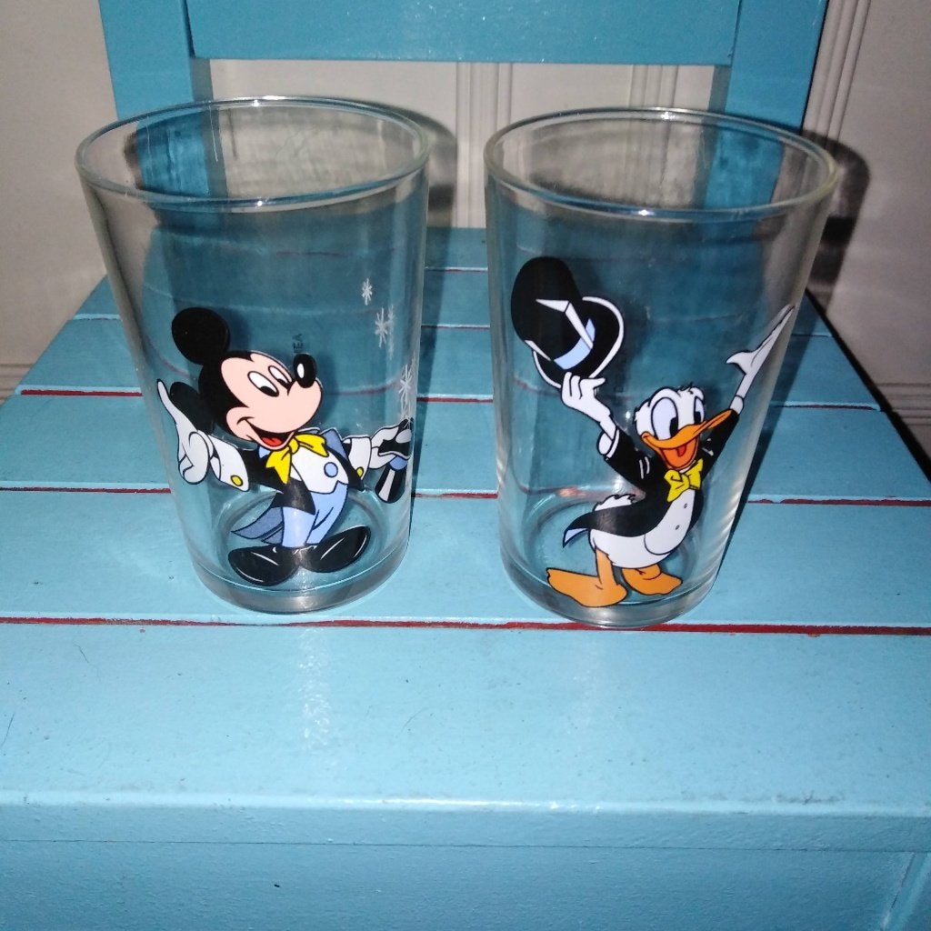 14 Disney glaasjes met Mickey & Minnie, Goofy, Pluto, Donald, Ophalen, Overige figuren, Gebruikt, Servies