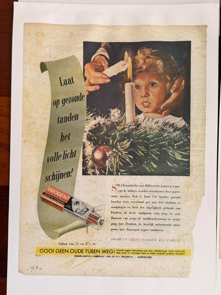 Prodent tandpasta advertentie 1934, kopie., Verzamelen, Merken en Reclamevoorwerpen, Ophalen of Verzenden, Gebruikt, Reclamebord