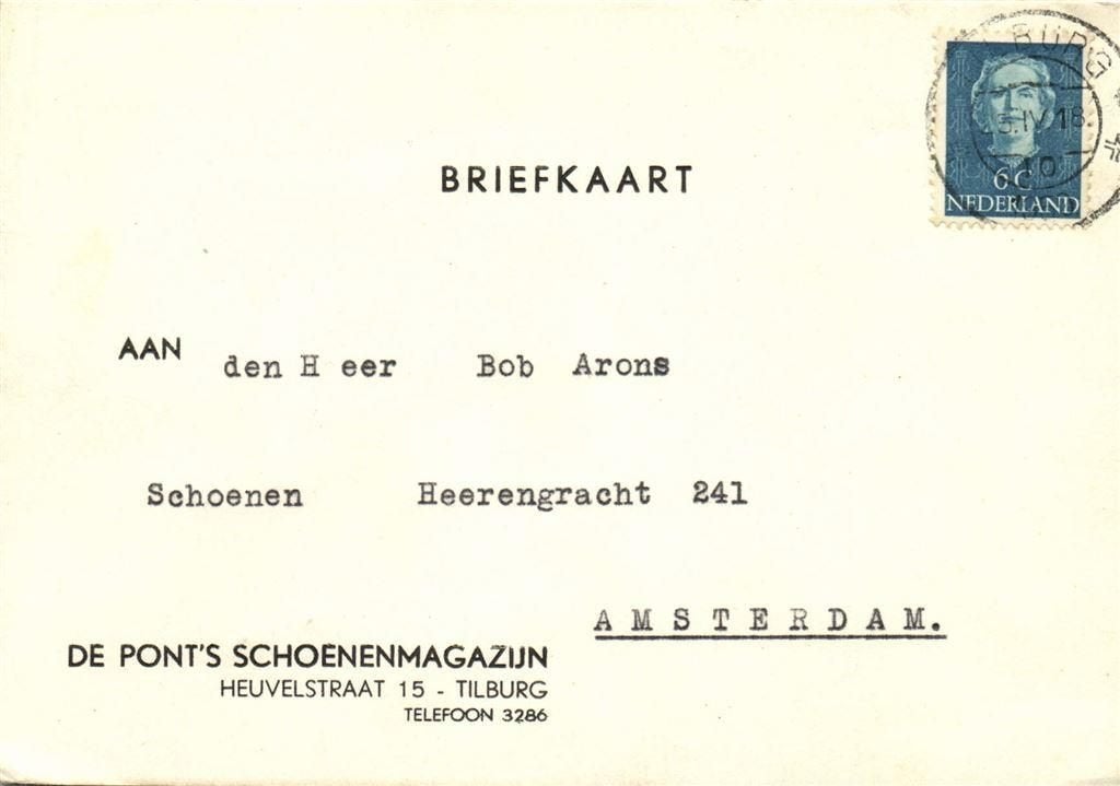 De Pont Schoenenmagazijn, Tilburg - 04.1950 - briefkaart, Ophalen of Verzenden, Briefkaart
