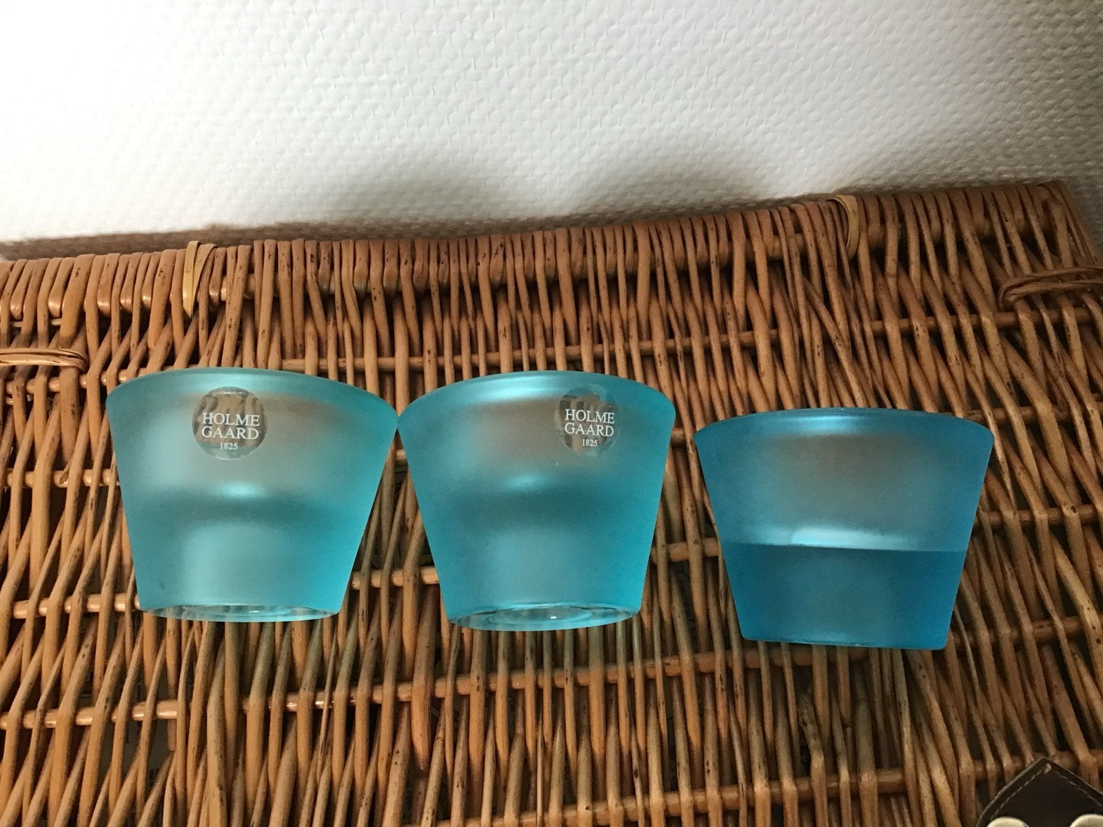 Set van 3 Holmegaard Votive Lichtjes - Blauw Glas, Antiek en Kunst, Ophalen of Verzenden