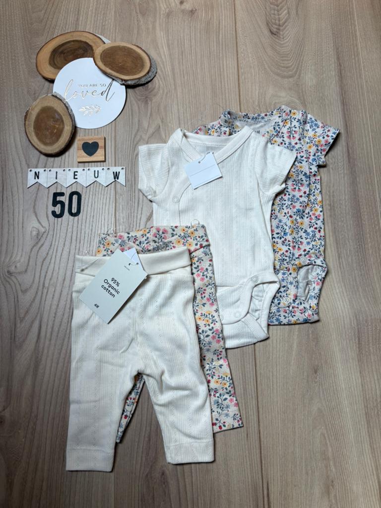 Baby meisje zomer setje 2x rompers, 2x broekjes h&m maat 50, Kinderen en Baby's, Babykleding | Maat 50, Ophalen of Verzenden, Nieuw