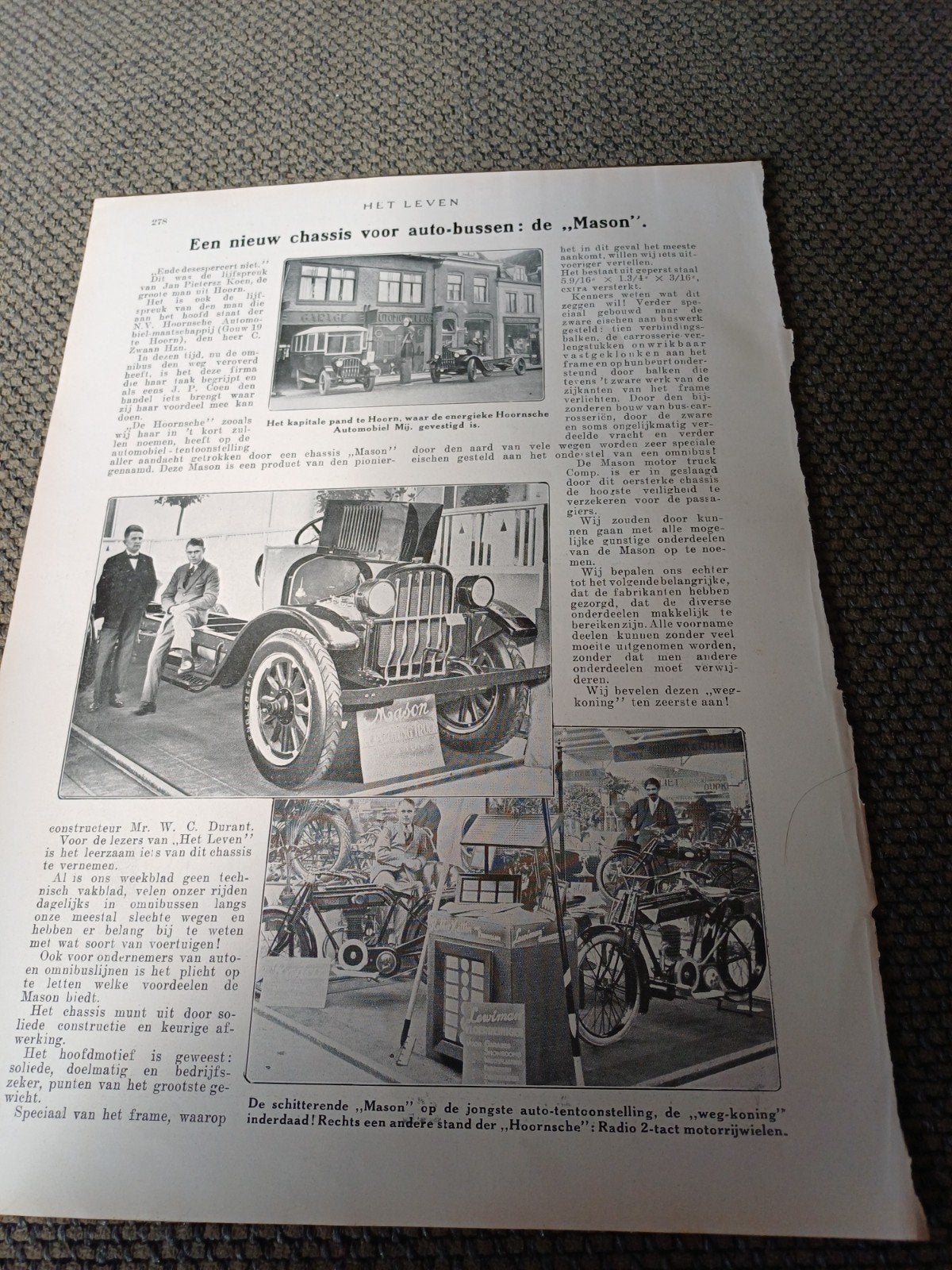 knipsel Hoorn automobiel maatschappij  G. Zwaan Mason 1925, Ophalen of Verzenden, 1920 tot 1940, Knipsel(s)