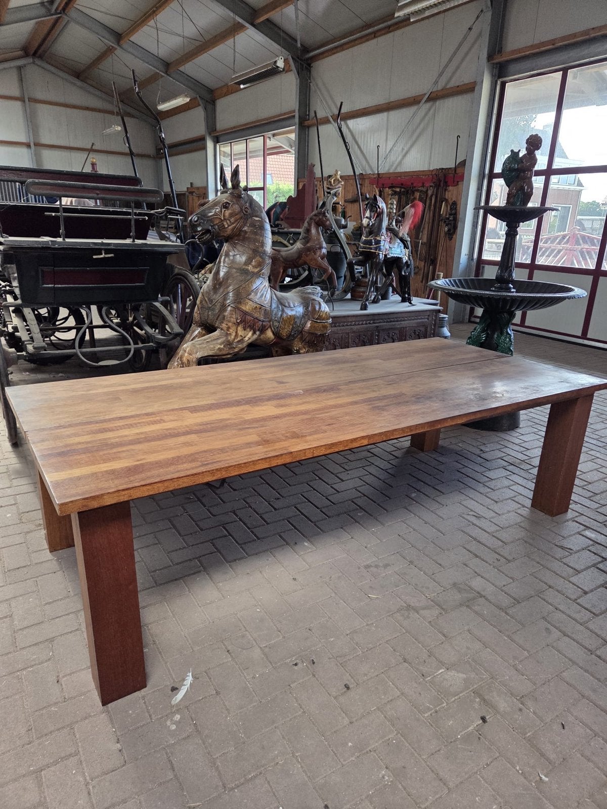 Robuuste houten eettafel, Ophalen, Gebruikt, 100 tot 150 cm, 200 cm of meer
