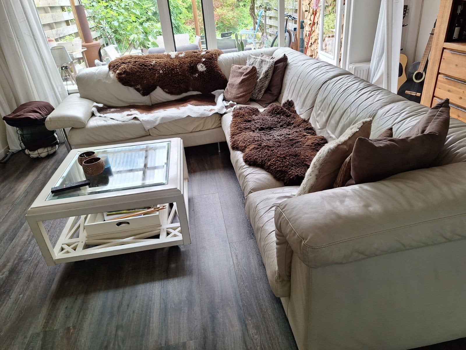 Comfortabele Leren Hoekbank - 320x250x95 cm, Ophalen, Gebruikt, 100 tot 125 cm, Hoekbank