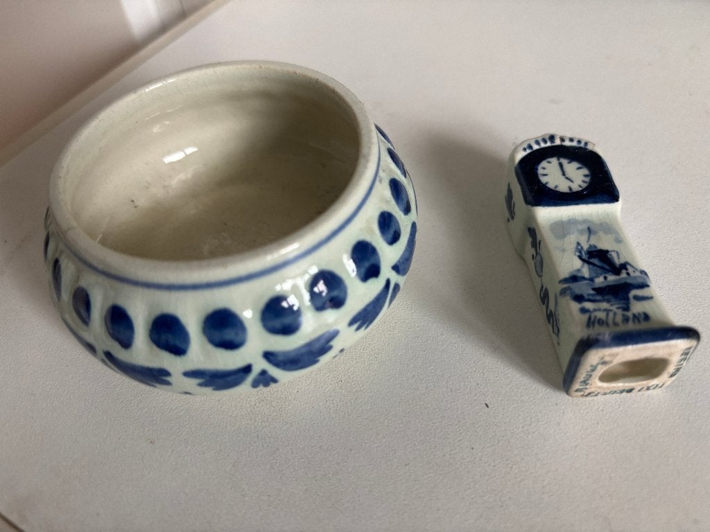 delfts blauw miniaturen klok en schaaltje, Antiek en Kunst, Ophalen of Verzenden