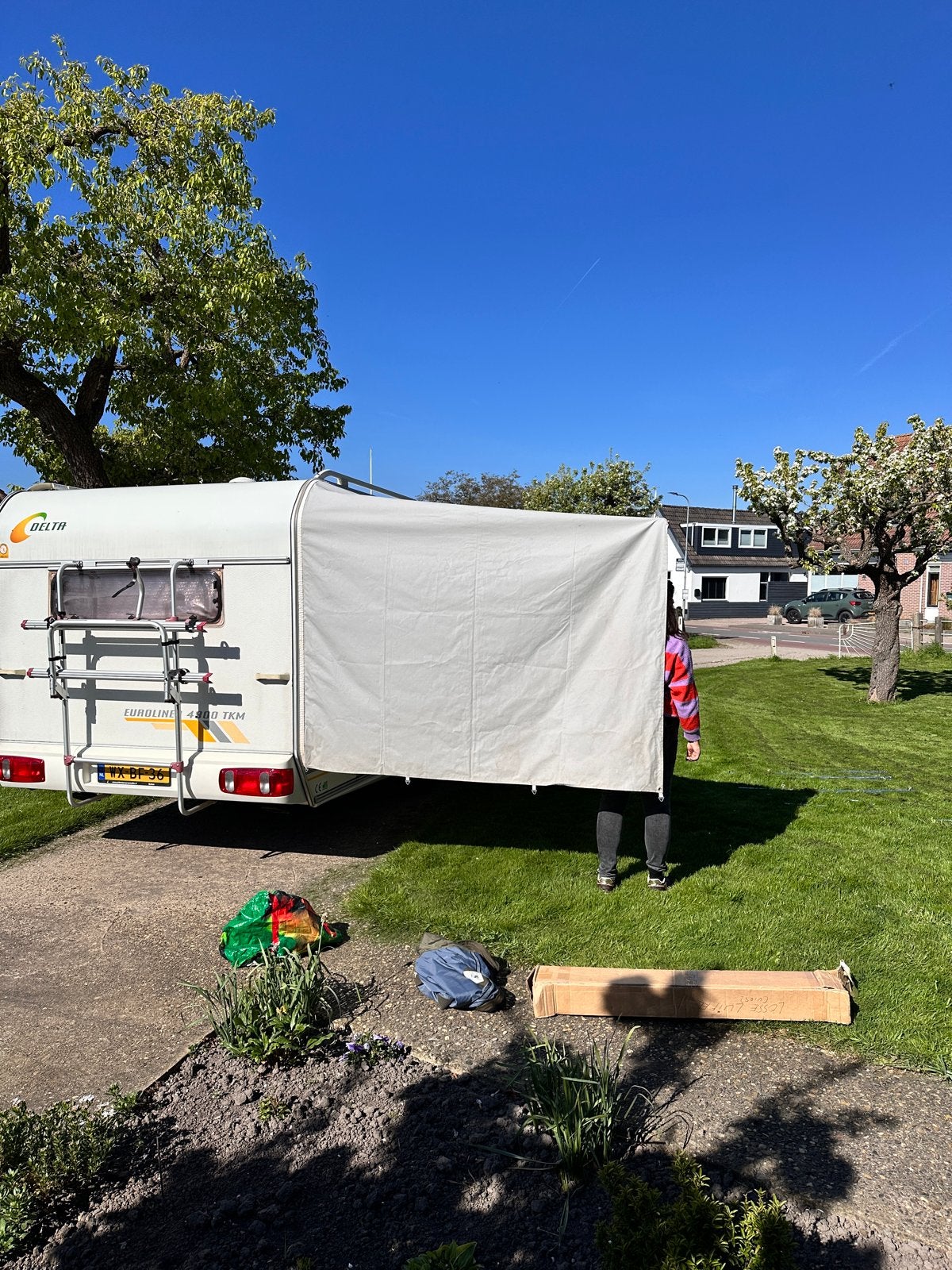 Dorema Kreta Caravan Schuifluifel 220cm met frame, Ophalen, Gebruikt