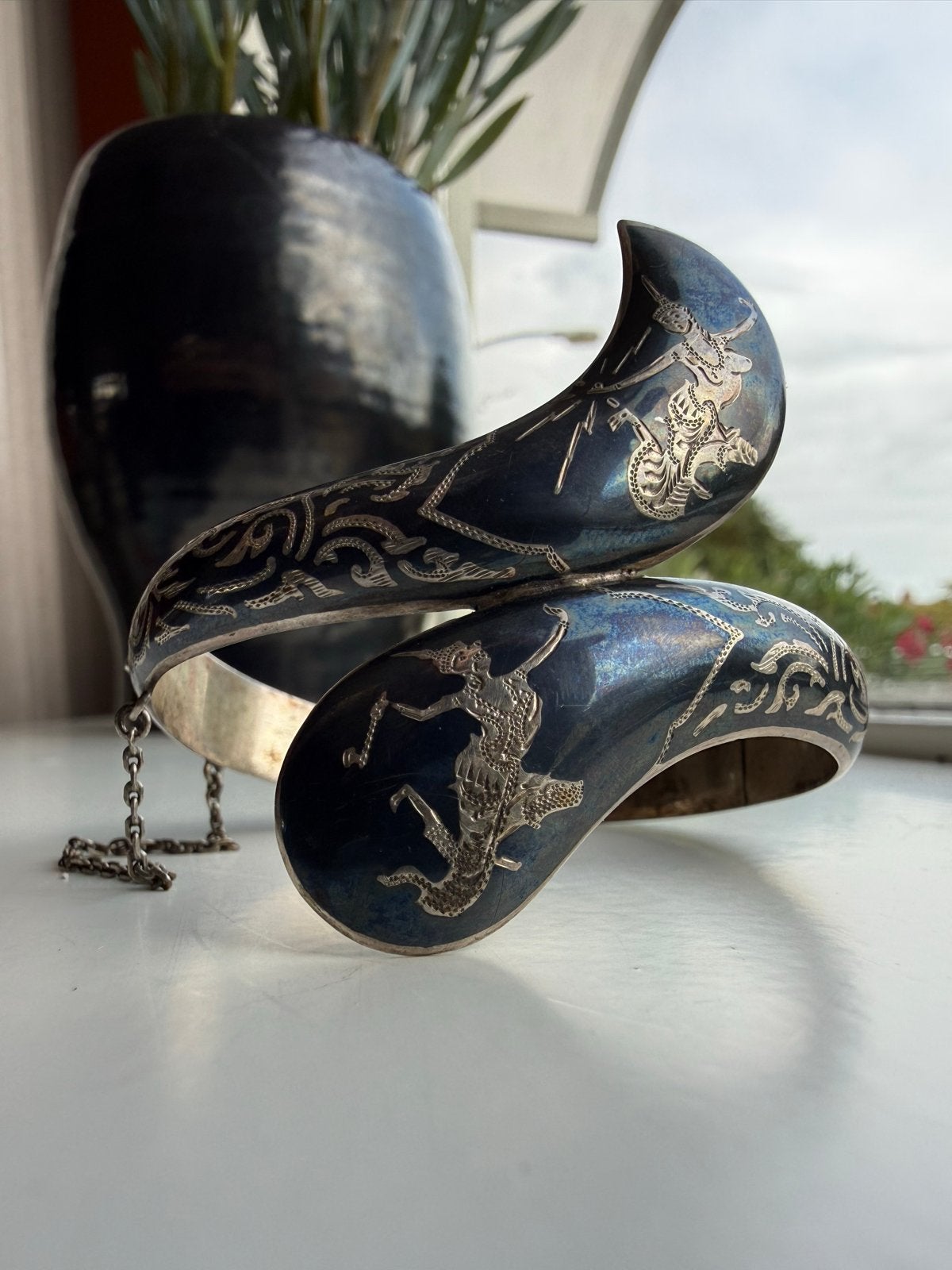 Vintage Siam Sterling niello zilvere armband, Ophalen of Verzenden, Zilver