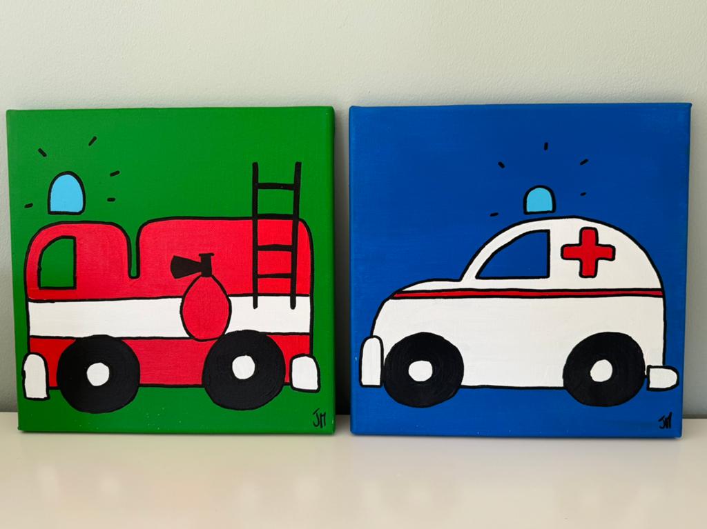 Kunst op canvas kinderkamer - brandweer & ambulance, Kinderen en Baby's, Kinderkamer | Inrichting en Decoratie, Ophalen of Verzenden