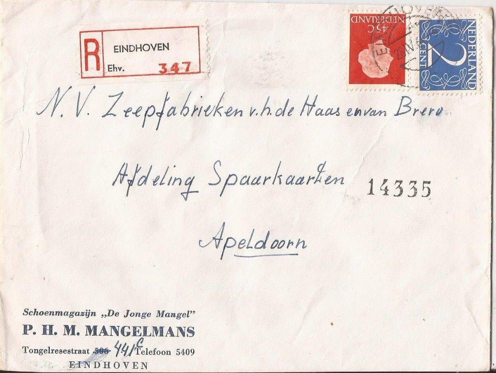 EINDHOVEN 1964 PHM. MANGELMANS Schoenmagaz. DE JONGE MANGEL, Verzenden, 1960 tot 1980, Gelopen, Noord-Brabant