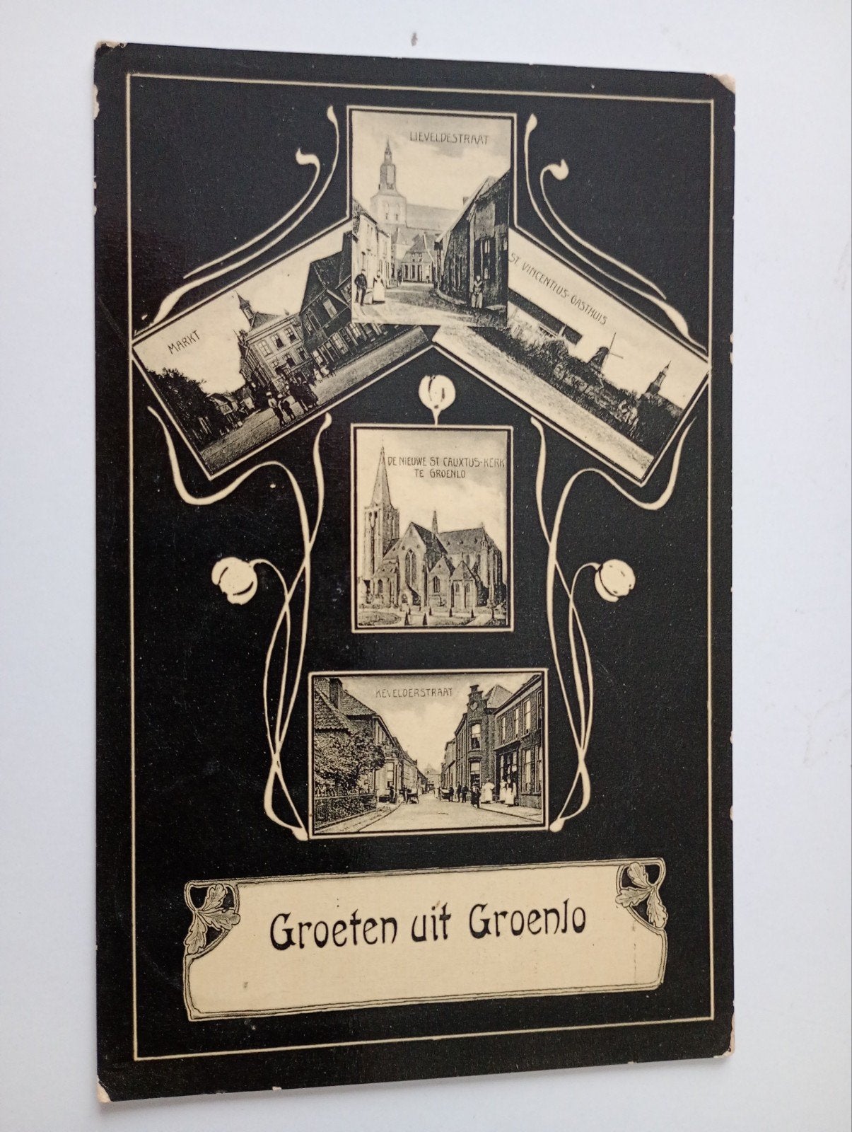 Groenlo Jugendstilkaart met Randversiering 1908, Ophalen of Verzenden, Voor 1920, Gelopen, Gelderland