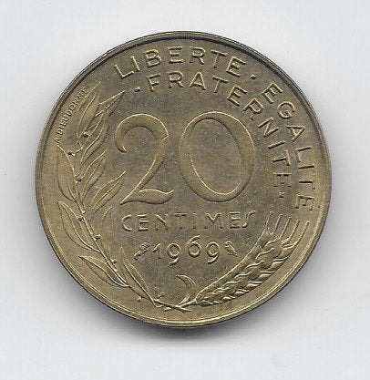 Frankrijk 20 centimes 1969 KM# 930, Verzenden, Frankrijk, Losse munt
