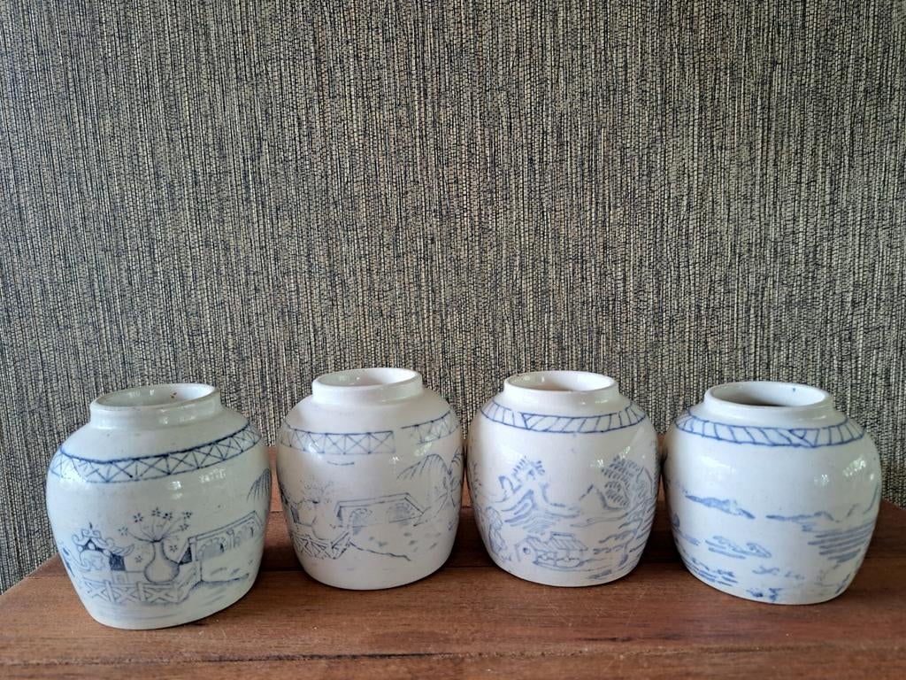 4 antieke gemberpotjes., Overige materialen, Gebruikt, Wit, Ophalen of Verzenden