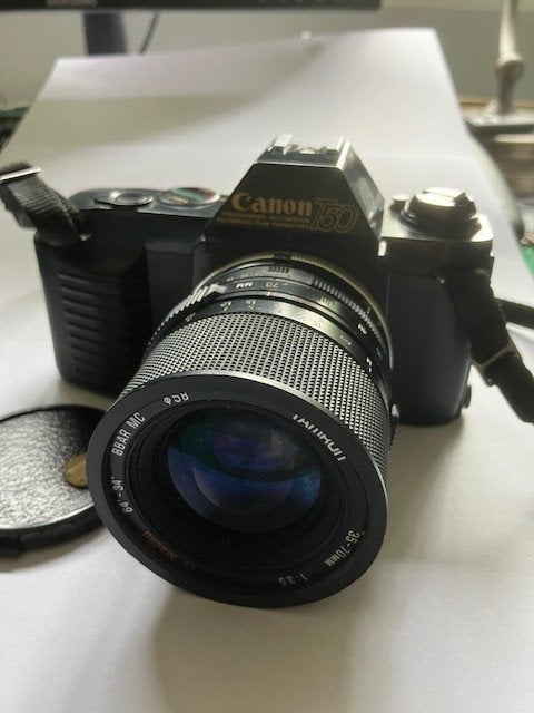 Canon T50 fototoestel, Audio, Tv en Foto, Fotocamera's Analoog, Ophalen, Gebruikt, Spiegelreflex, Canon