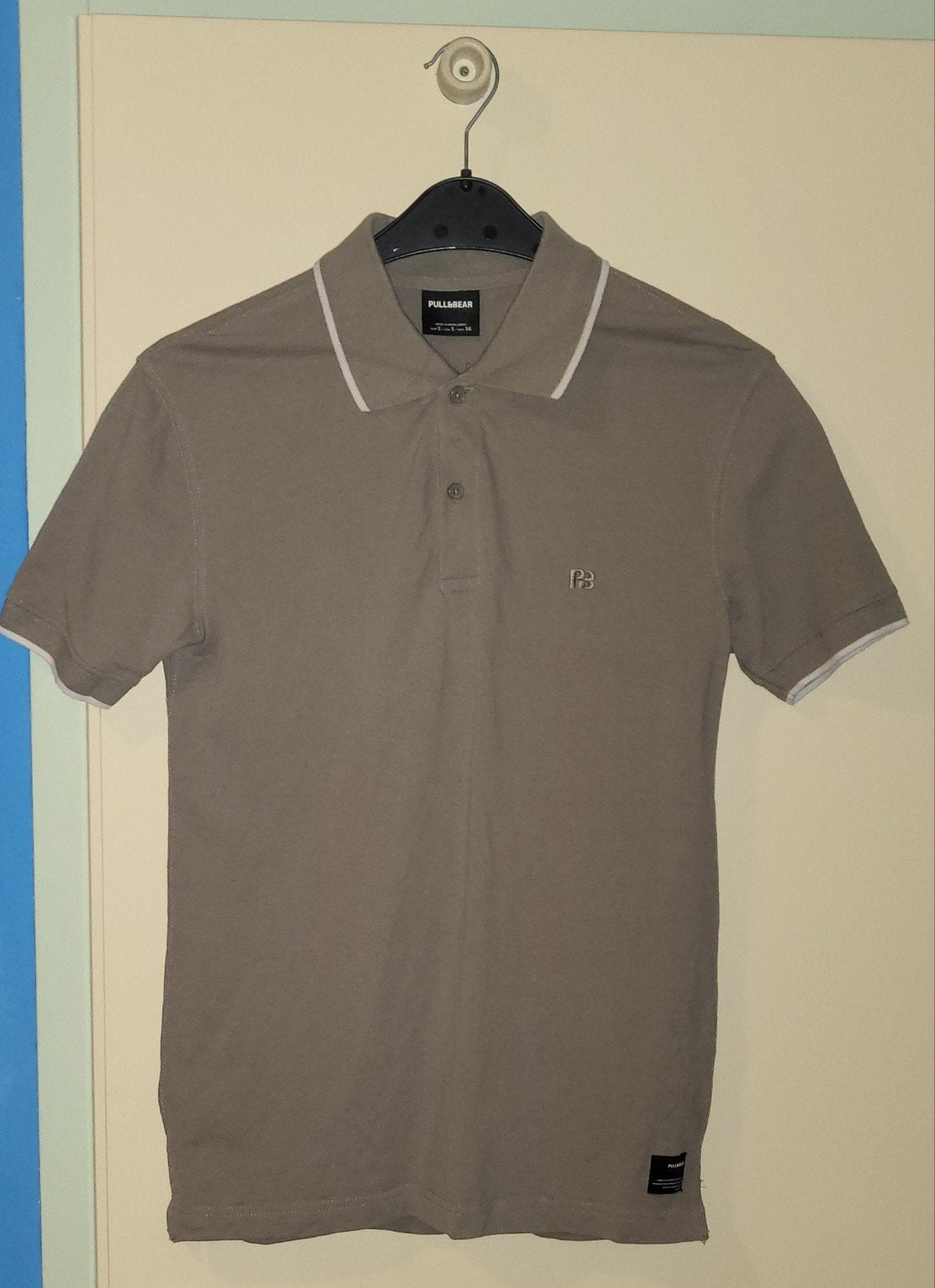 Polo Heren Beige/Wit, Verzenden, Beige, Nieuw, Pull&Bear