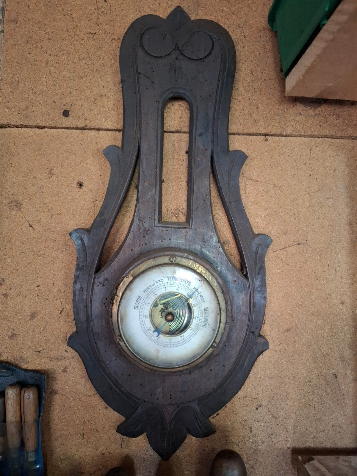 Antieke Barometer - Houten Weerstation, Ophalen, Gebruikt, Barometer