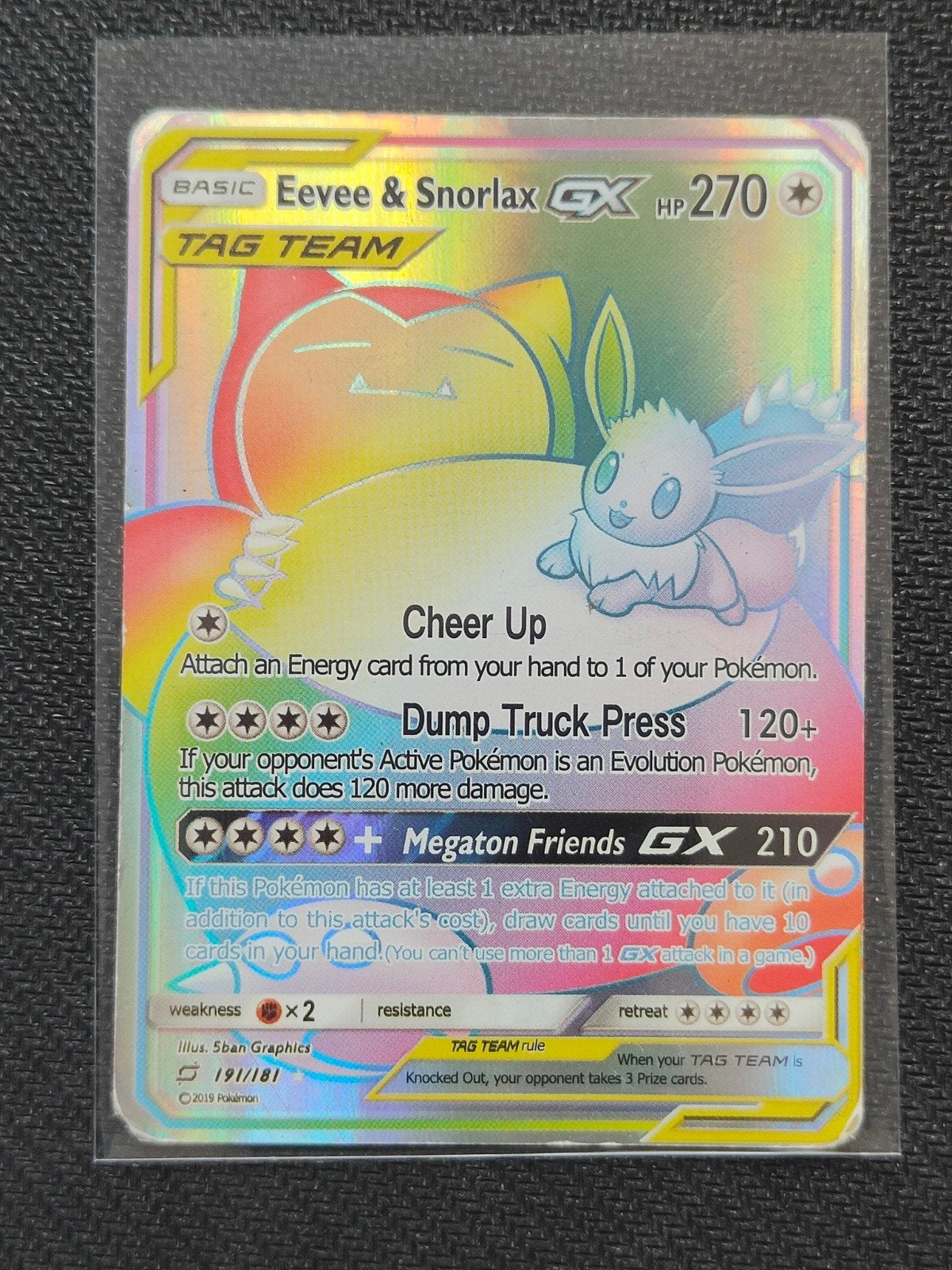 Pokemon Eevee & Snorlax GX TAG TEAM TEU 191, Hobby en Vrije tijd, Verzamelkaartspellen | Pokémon, Ophalen of Verzenden, Gebruikt