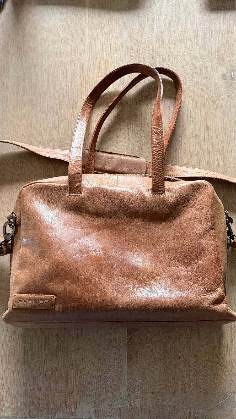 Plevier Leren Laptoptas/Aktetas shopper - Bruin/cognac, Ophalen of Verzenden, Gebruikt, Bruin, Overige typen