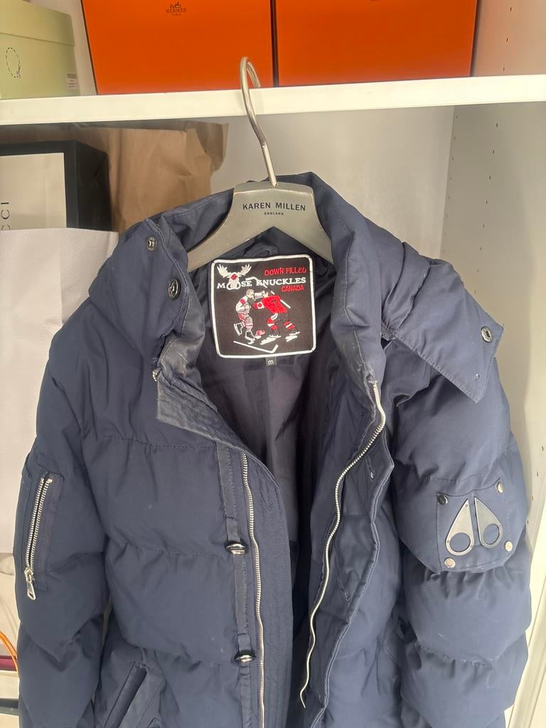Moose Knuckles Canada Down Gevulde Jas Maat M, Ophalen of Verzenden, Zo goed als nieuw, Maat 48/50 (M), Blauw