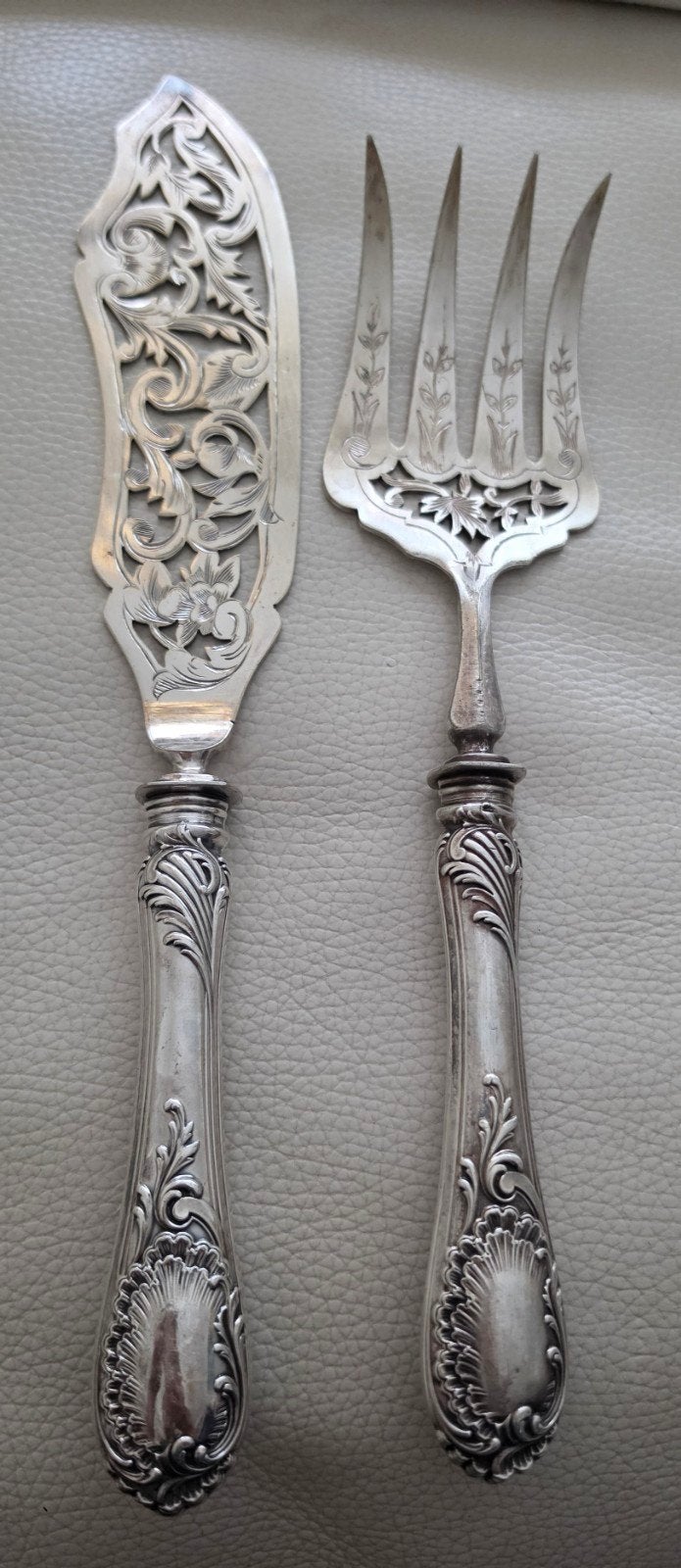 Antiek visbestek met zilver handvat, Ophalen of Verzenden