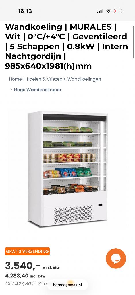 Professionele Wandkoeling Mondial, Ophalen, Wit, 50 tot 100 cm, Zo goed als nieuw