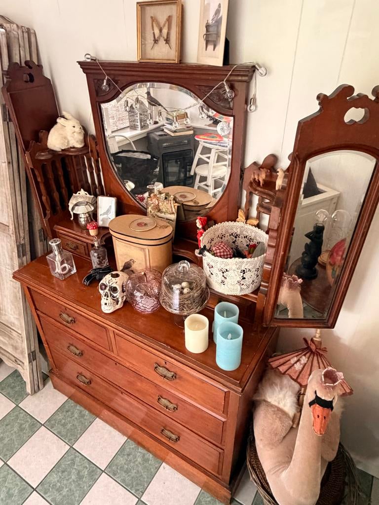 Antieke Commode Kaptafel met Spiegel - Klassiek Hout, Ophalen