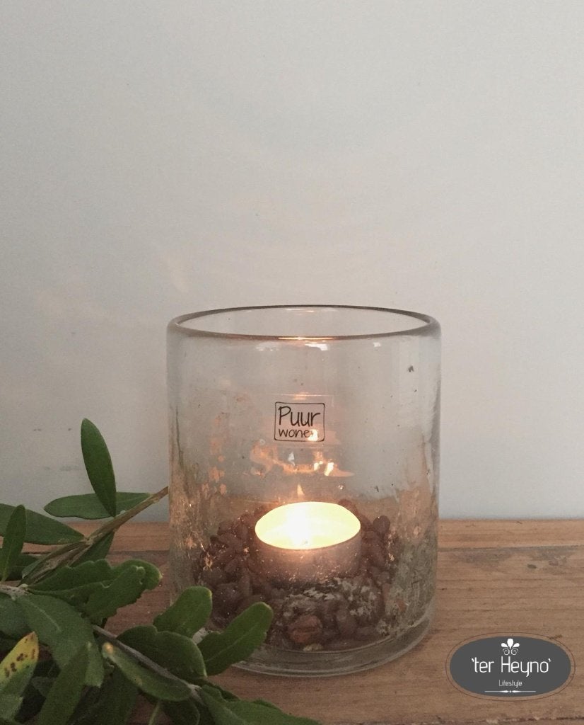 Windlicht 10/10 metal chips Puur Wonen stoer sober landelijk, Verzenden, Nieuw, Glas