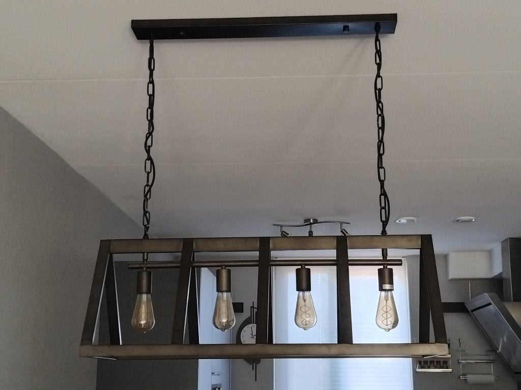 Industriële hanglamp met 4 dimbare gloeilampen, Huis en Inrichting, Lampen | Tafellampen, Zo goed als nieuw, Metaal, E27 (groot)