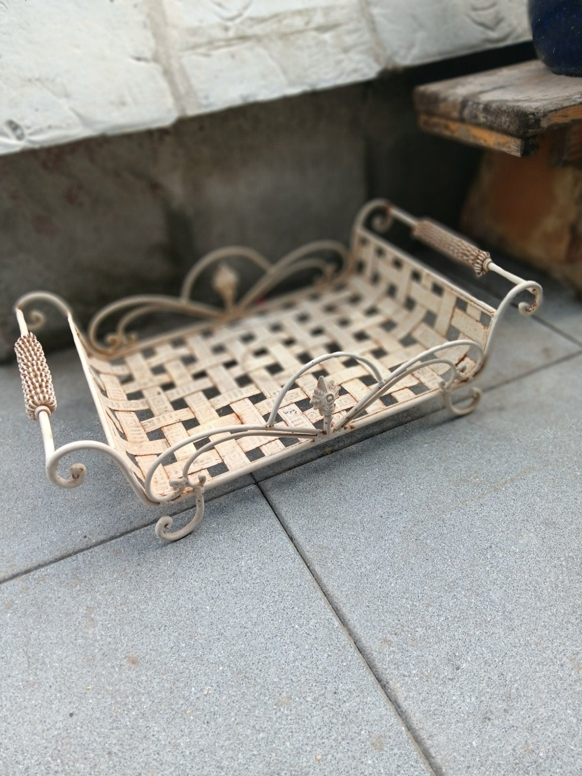 Decoratief metalen dienblad met handvatten, Ophalen, Gebruikt, Dienblad, Metaal