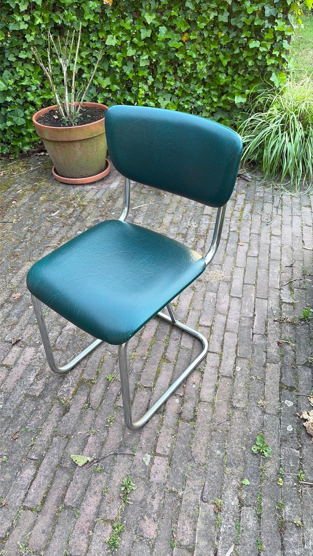 Vintage Gispen buisframe stoel groen skaileer, Ophalen, Zo goed als nieuw, Overige kleuren, Eén