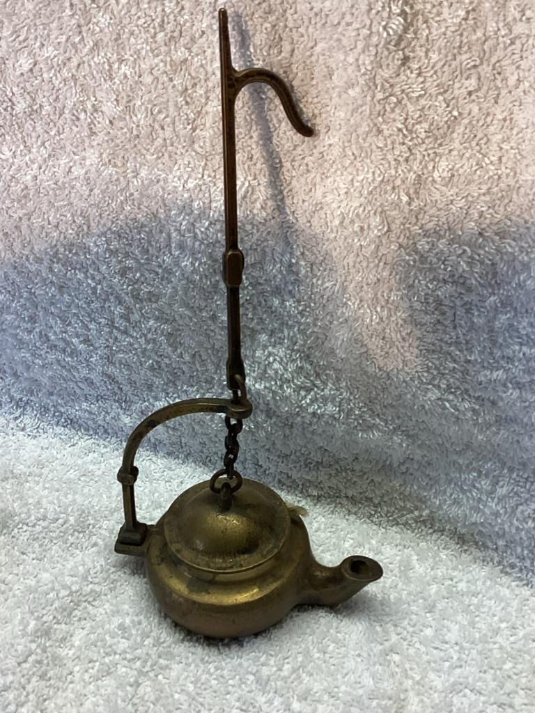 Antieke olielamp (snottebelletje) van messing (klein), Antiek en Kunst, Ophalen