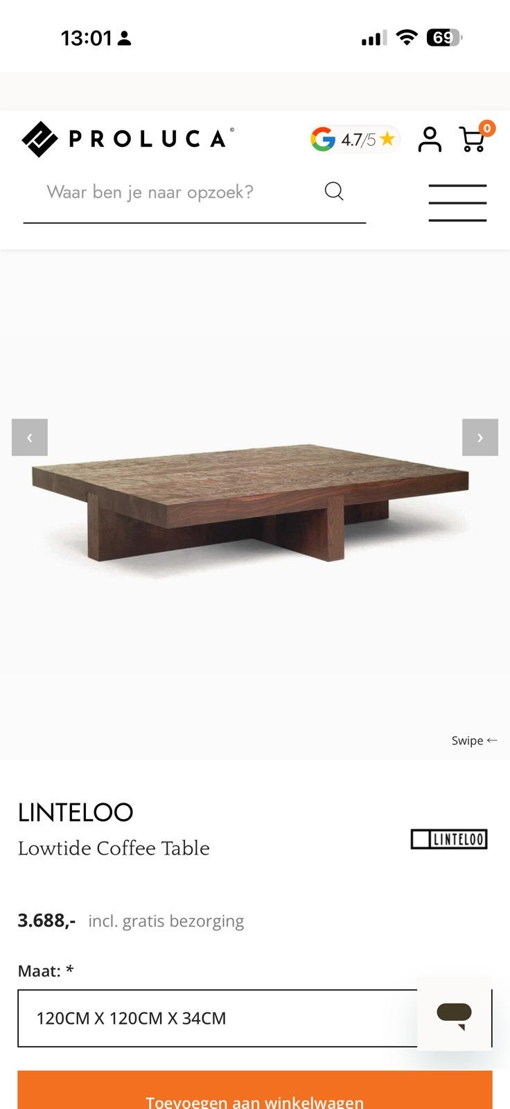 Linteloo Salontafel (design Roderick Vos), Ophalen, Gebruikt, Tijdloos ontwerp van Roderick Vos, Minder dan 50 cm