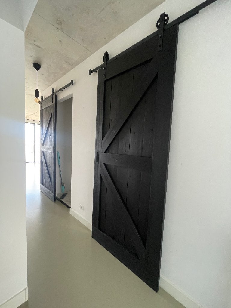 3 Schuifdeuren Barn vintage mat zwart inclusief rails, Ophalen, Zo goed als nieuw