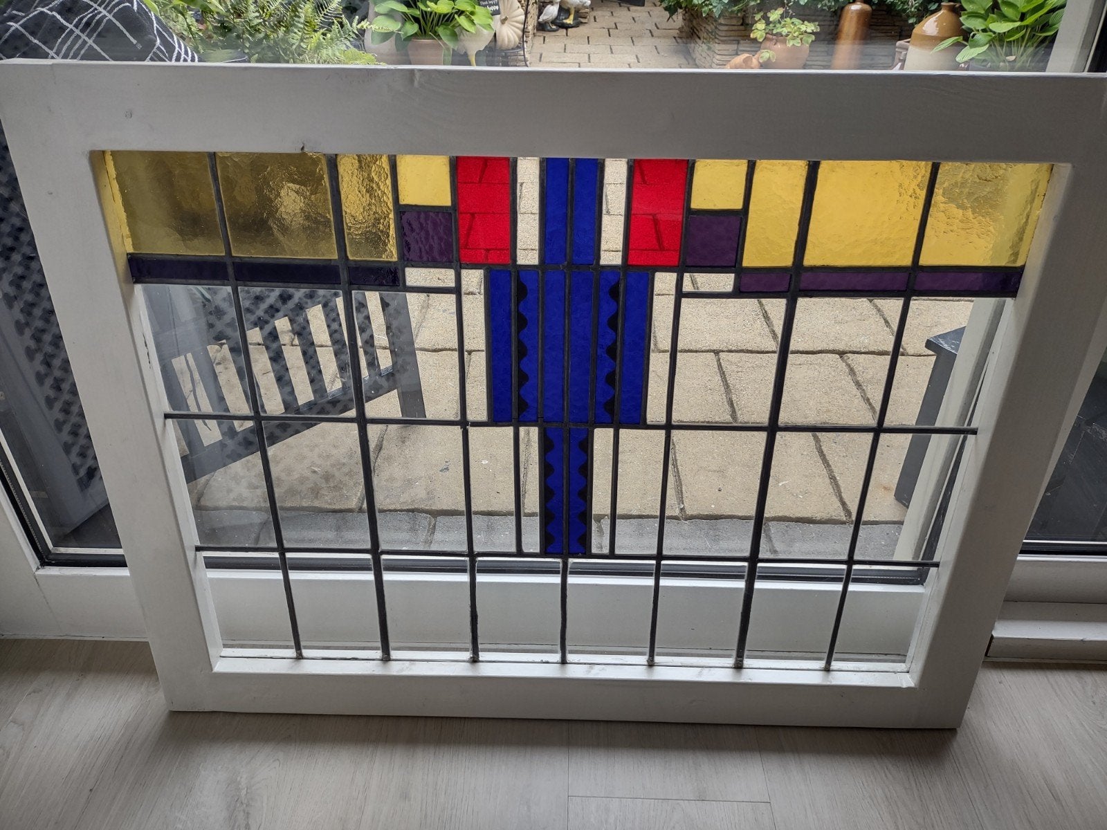 groot oud glas in lood raam, Doe-het-zelf en Verbouw, Glas en Ramen, Ophalen, Minder dan 80 cm, Gevelraam of Ruit, Glas in lood