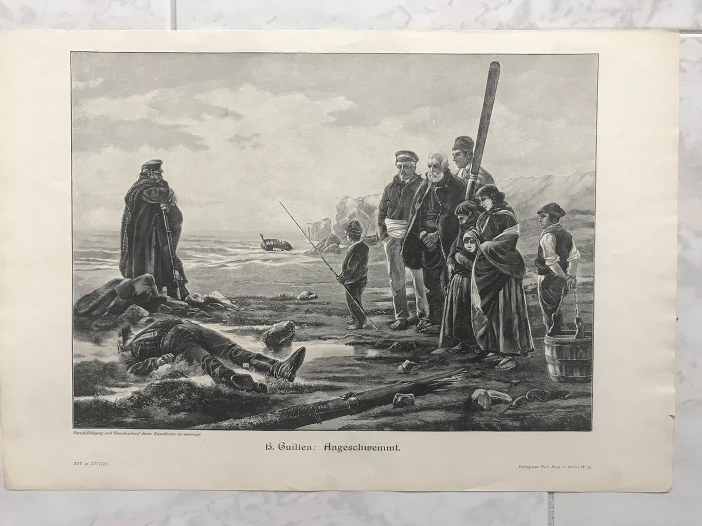 H. Guillen: Angeschwemmt, 1895, or. gravure, 32x23cm. Mooi!, Antiek en Kunst, Origineel, 1800 - 1899, Ophalen of Verzenden, Gravure