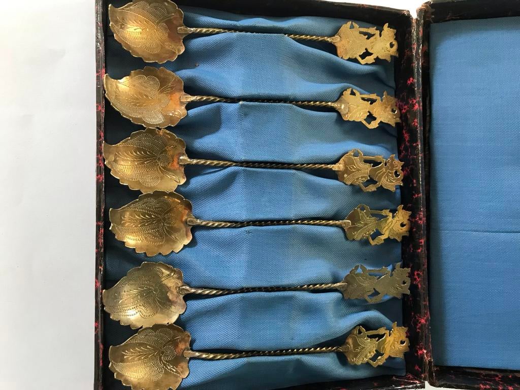 Set van 6 Djokja zilveren theelepeltjes, Zilver, Houtsnijwerk, Minder dan 20 cm, Handgemaakt