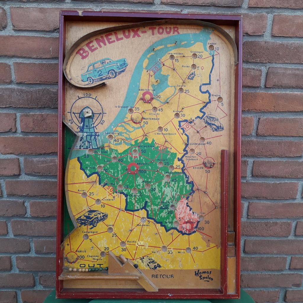 Vintage houten knikkerspel Benelux-tour van HOMAS mancave, Ophalen