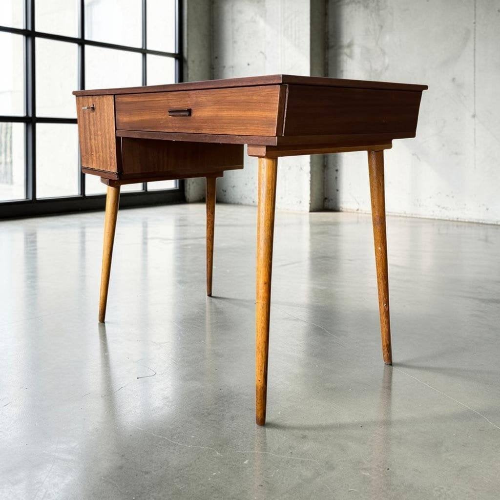 Vintage houten fifties bureau / schrijftafel / consoletafel, Ophalen, Overijssel