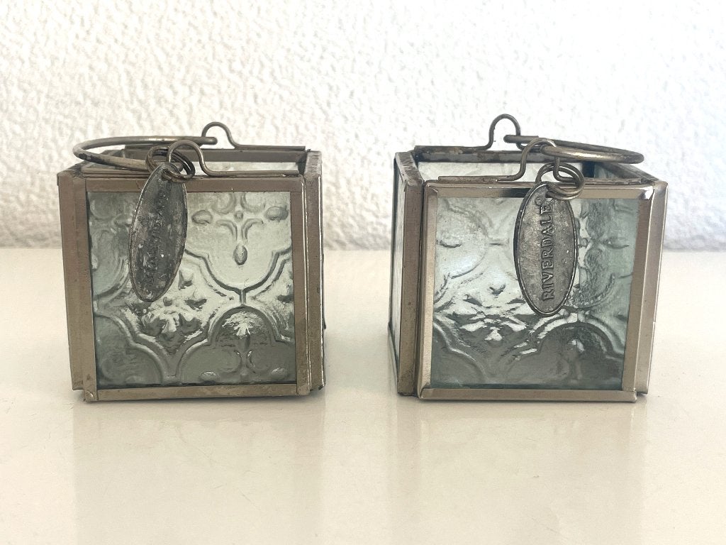 2 metalen Riverdale waxinelichthouders met sierlijk glas, Riverdale, Gebruikt, Riverdale B.V., Klantenservice@riverdale.nl