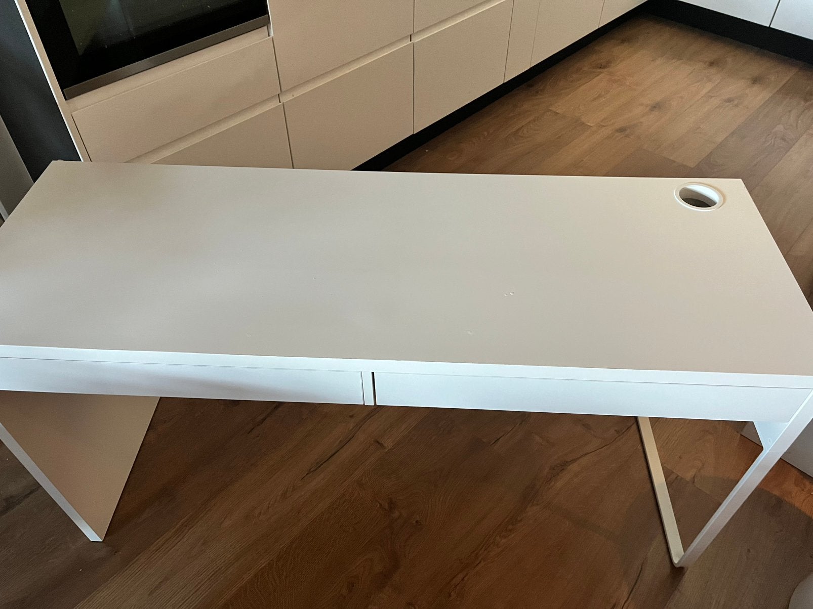 IKEA Micke Bureau 142x50 Wit, Ophalen, Gebruikt, Met lades, Spaanplaat of MDF