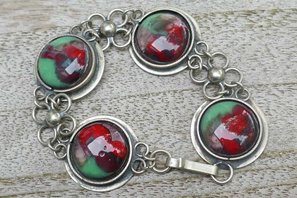 Schakel design armband met aparte stenen, Verzenden, Zo goed als nieuw, Zilver, Overige materialen